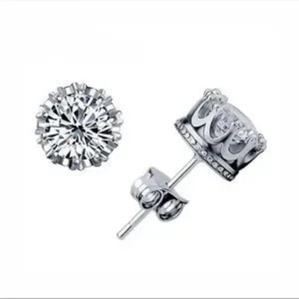 Sterling Silver Cubic Zirconia Crown Stud Earrings